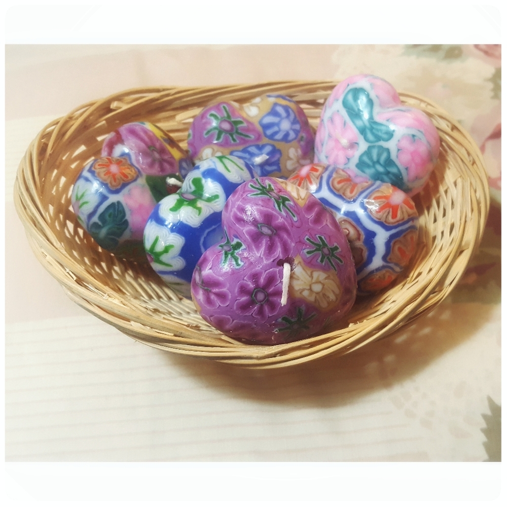*SOLD* SET 6 vtg Millefiori floating heart candles - Picture 7 of 8